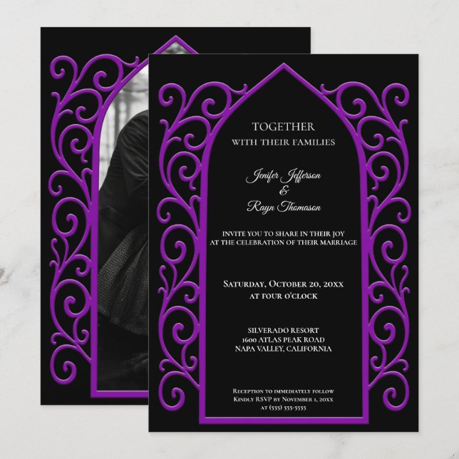 Ornate border Photo Gothic wedding Invitation Inbjudningar (Fram/baksida)