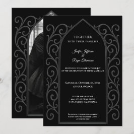 Ornate border Photo Gothic wedding Invitation Inbjudningar