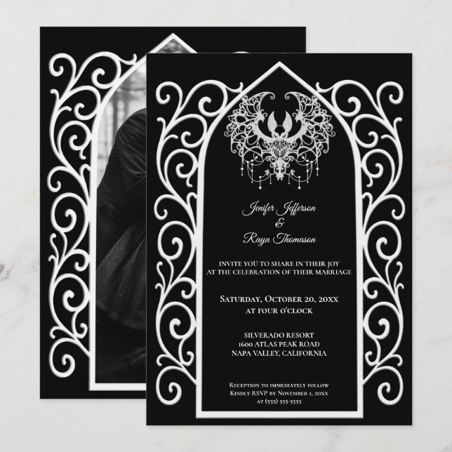 Ornate border Photo Gothic wedding Invitation Inbjudningar (Fram/baksida)