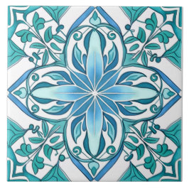 Ornate Botanical Blue Grönt Mediterranean Azulejo Kakelplatta