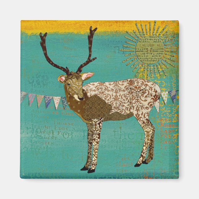 Ornate Bronze Buck Sunshine Teal Magnet (Framsidan)