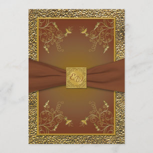 Ornate Brown och Monogram bröllopsinbjudning i Gul Inbjudningar