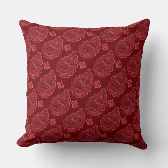 Ornate Burgundy Paisley Mönster Kudde (Framsida)