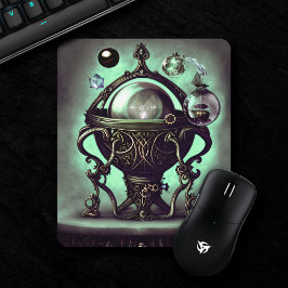 Ornate Cauldron med Grönt Crystal Boll och Orbs Musmatta