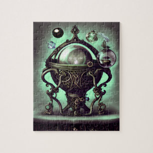Ornate Cauldron med Grönt Crystal Boll och Orbs Pussel