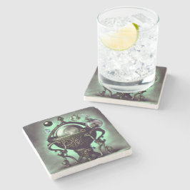 Ornate Cauldron med Grönt Crystal Boll och Orbs Stenunderlägg