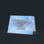 Ornate Chanukah Menorah Anpassade Greeting Card Kort<br><div class="desc">Jag ritade en mycket dekorerad Chanukah-menorah med penna och bläck och satte den sedan mot en vattenfärgsblå bakgrund med digital manipulation. Den här menoran har en elegant av en kvinnas stam - om du väljer att se den på det sättet.</div>