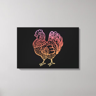 Ornate Chicken Lineart Canvastryck