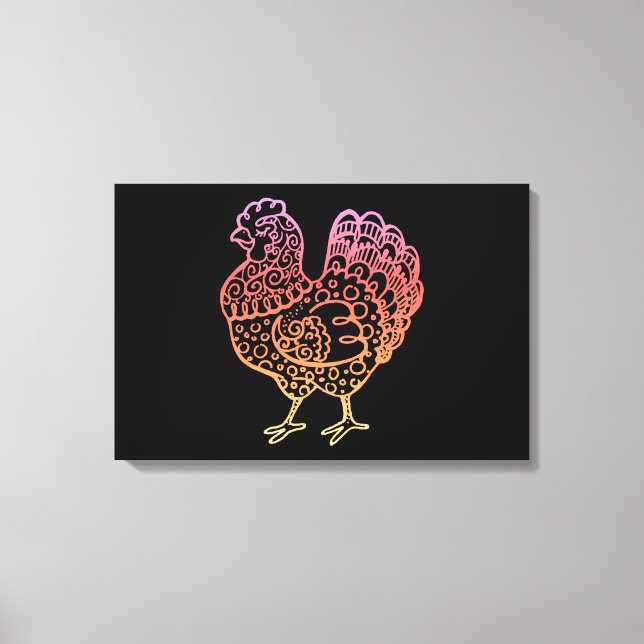 Ornate Chicken Lineart Canvastryck (Framsida)