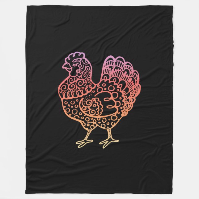 Ornate Chicken Lineart Fleecefilt (Framsidan)