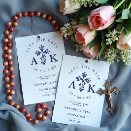 Ornate Christian Cross Minimal Wedding Save Date Stämpel
