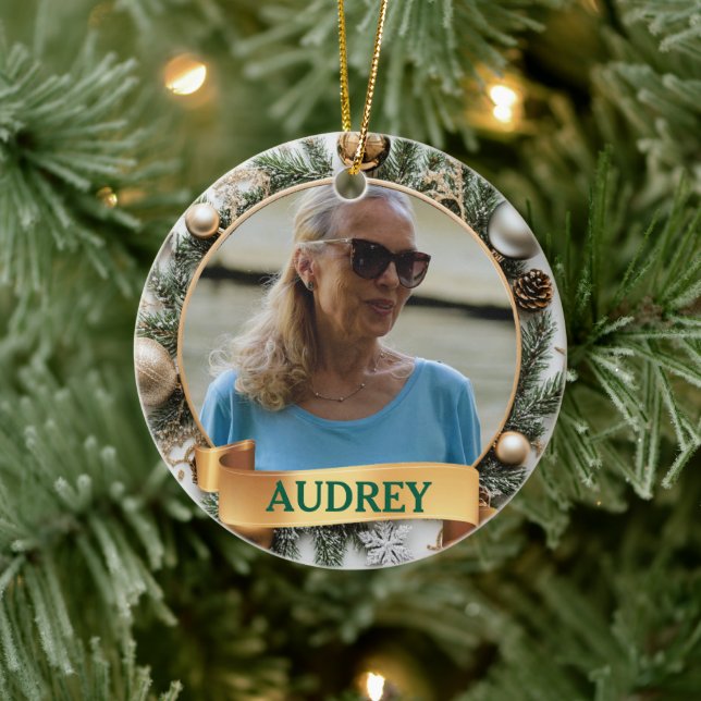 Ornate Christmas Wreath ANY Photo Tree Ornament (Träd)