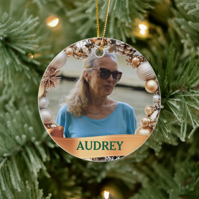 Ornate Christmas Wreath ANY Photo Tree Ornament (Träd)