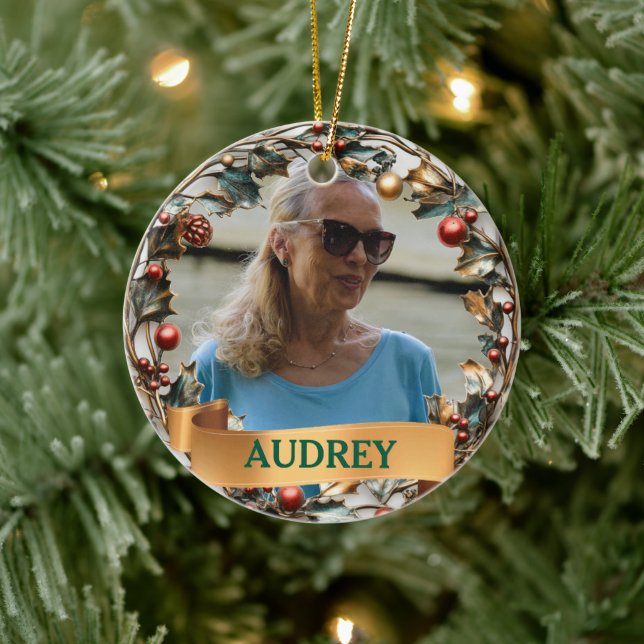 Ornate Christmas Wreath ANY Photo Tree Ornament (Träd)