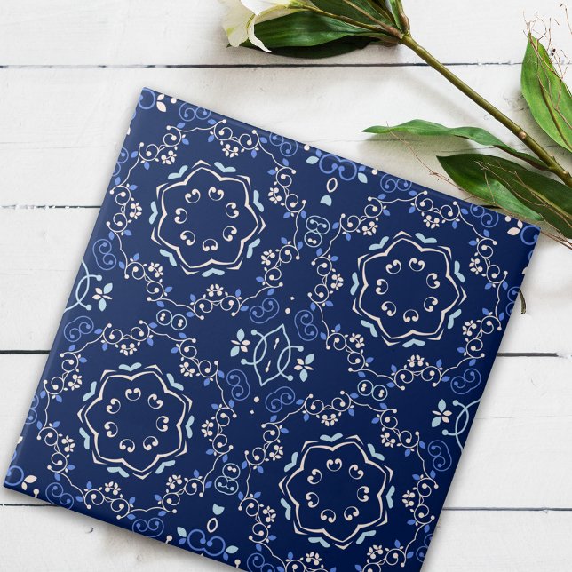Ornate Classic Blue & White Mediterranean Azulejo Kakelplatta (Skapare uppladdad)