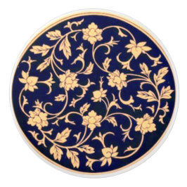 Ornate Cobalt Blue & Guld Ceramic Drawing Drag Knopp