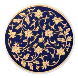 Ornate Cobalt Blue & Guld Ceramic Drawing Drag Knopp