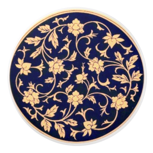Ornate Cobalt Blue & Guld Ceramic Drawing Drag Knopp (Framsidan)