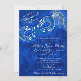 Ornate Cobalt Blue Silver Masquerad Boll Bröllop Inbjudningar