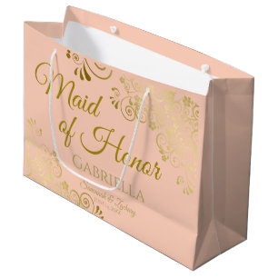Ornate Coral Peach & Guld Maid of honor Bröllop