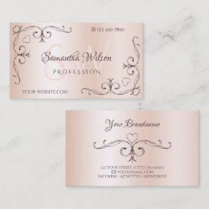 Ornate Corner Initialer Shimmery Ro Pastel Rosa Visitkort