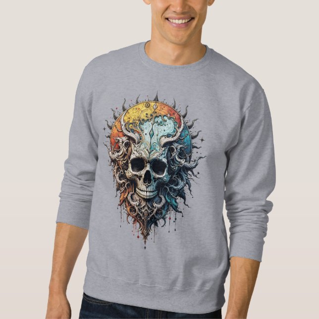 Ornate Cosmic Skull Gothic Baroque Mandala  Lång Ärmad Tröja (Framsida)