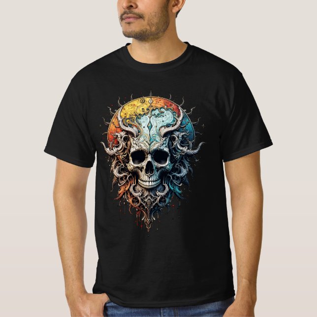 Ornate Cosmic Skull Gothic Baroque Mandala  T Shirt (Framsida)