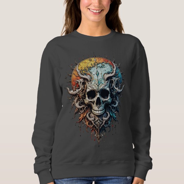 Ornate Cosmic Skull Gothic Baroque Mandala  T Shirt (Framsida)