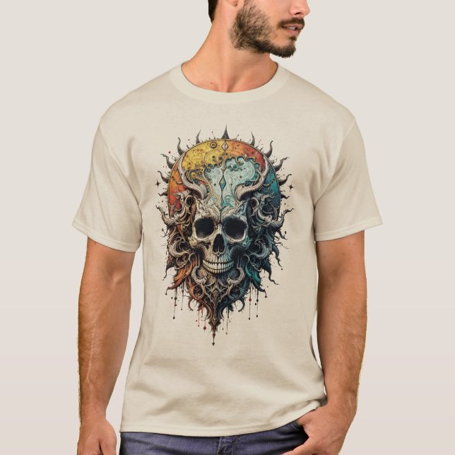 Ornate Cosmic Skull Gothic Baroque Mandala  T Shirt (Framsida)