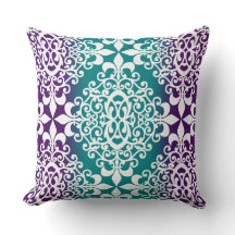 Ornate Damask Lila and Teal Ombre