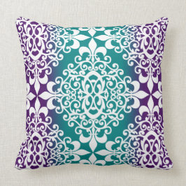 Ornate Damask Lila and Teal Ombre Kudde
