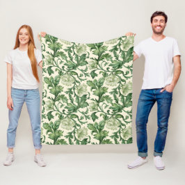 Ornate dark green acanthus leaves pattern fleecefilt