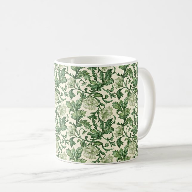 Ornate dark green acanthus leaves pattern kaffemugg (Framsida höger)