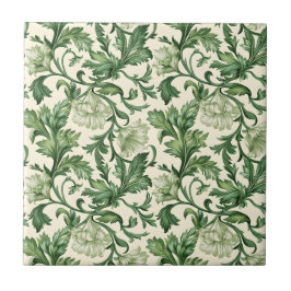 Ornate dark green acanthus leaves pattern kakelplatta