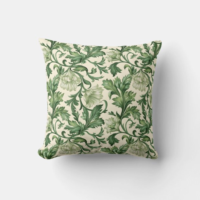 Ornate dark green acanthus leaves pattern kudde (Framsida)