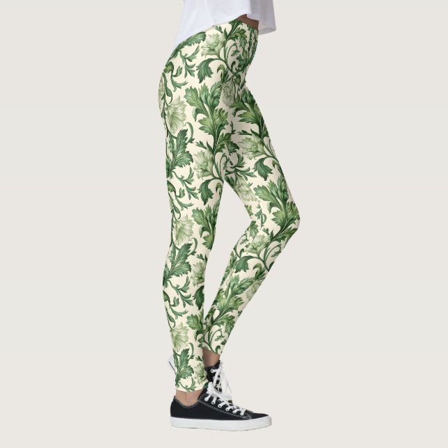 Ornate dark green acanthus leaves pattern leggings (Höger)