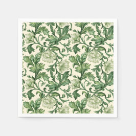 Ornate dark green acanthus leaves pattern pappersservett