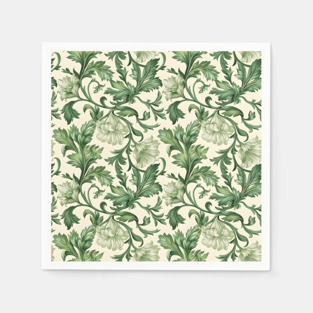 Ornate dark green acanthus leaves pattern pappersservett (Framsidan)