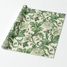 Ornate dark green acanthus leaves pattern presentpapper
