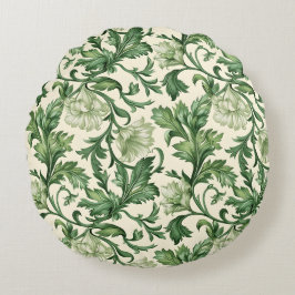 Ornate dark green acanthus leaves pattern rund kudde