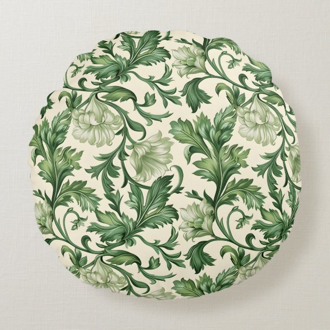 Ornate dark green acanthus leaves pattern rund kudde (Framsidan)