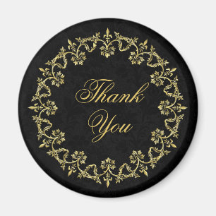 Ornate Decorative Guld Circle on Black Tack Magnet