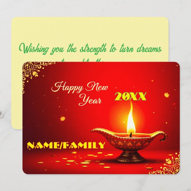 Ornate Diya – Warm Golden New Year Julkort (Fram/baksida)