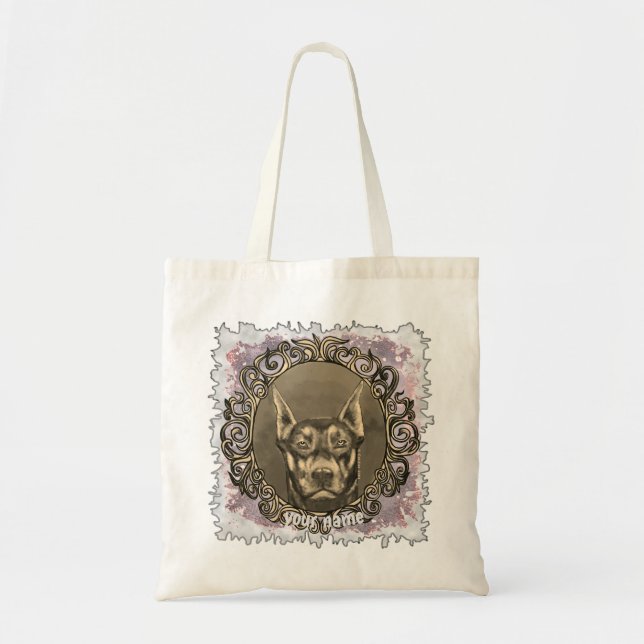 Ornate Doberman Tote Bag Tygkasse (Framsidan)