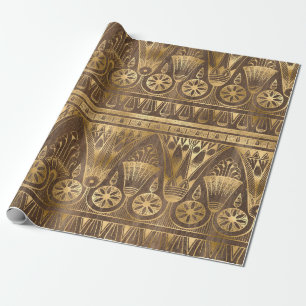Ornate Egyptian Blommigt och Geometric Guld Mönste Presentpapper