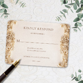 Ornate Elegant Gold Floral RSVP Response Card OSA Kort