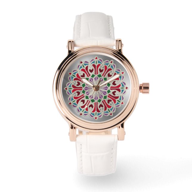 Ornate Elegant Jewel Flower Mandala Armbandsur (Framsida)
