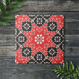 Ornate Elegant Lacy Mosaic Red Black and White Kakelplatta