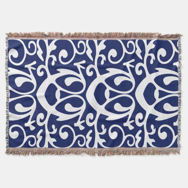 Ornate Elegant Modern Navy Blue and White Mönster Mysfilt (Framsidan)