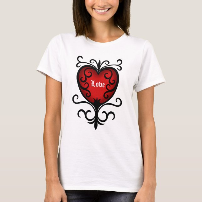 Ornate elegant mörk Red gotheart Tee Shirt (Framsida)